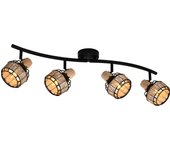Plafón lámpara de techo de metal color negro y bambú con 4 tulipas e14. (disponible conjunto de lámparas). ref 5039/4