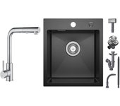 Cecipa max fregadero de cocina 1 seno negro 40*45*19cm - fregadero de inox 1 seno + mezclador de cocina cepillado con ducha extraíble 2 jets a elegir