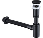 Sifón de lavabo con desagüe de sifón universal y desagüe de baño para fregadero negro mate, sifón emergente de 1/4 x 30 mm