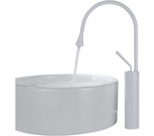 Grifo de baño con brazo giratorio de 360° y diseño de gota, grifo mezclador blanco, versión alta