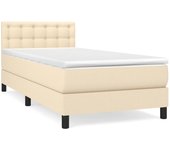Cama somier tapizada con colchón de tela color crema 90x190 cm