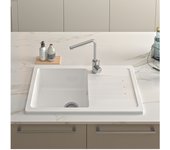 Fregadero tradicional de cerámica reno sanindusa xs, 1 cubeta izquierda con desagüe blanco