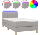 Cama con somier, colchón y luces led, tela gris claro, 90x200 cm