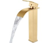 Grifo mezclador de lavabo con cascada ajustable de agua fría y caliente, grifo de baño con cascada, altura 30 cm (dorado)