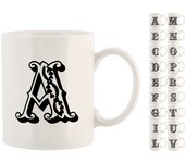 18x taza alfabeto decoración en nueva china de hueso, 310 ml, h&h