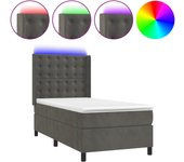 Cama con somier y colchón de terciopelo gris oscuro con led 90x190 cm
