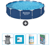 Paquete de piscina - bestway - alrededor - 396x396x84 cm + accesorios cb77