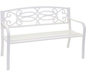 Banco de jardín hwc-f44, asiento de banco de parque, 2 plazas de acero con recubrimiento en polvo ~ blanco