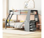Literas 90 x 200 cm + 140 x 200 cm - escritorio + 3 cajones + estante - madera mdf - gris