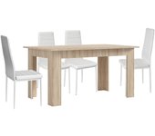 Pack mesa de comedor o cocina cambria + 4 sillas en polipiel/metal blanco
