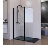 Mampara ducha fija + abatible 40cm transparente cristal templado 8mm antical - mampara fija perfilería negro mate 70cm (ancho) x 200cm (alto)