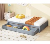 Cama individual con 2 cajones y somier de láminas de madera - 90x200cm - gris