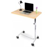 Mesa auxiliar para cama o sofá mobiclinic regulable en altura 38 x 72 x 2 cm ligera con ruedas madera meseta