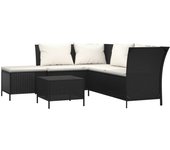 Juego de jardín con cojines 4 piezas | conjunto de comedor | conjunto de descanso ratán sintético negro cfw190011