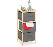 Relaxdays estantería baño con 3 cestas plegables, almacenaje, repisa pequeña con cajones, 65x28x25,5 cm, gris