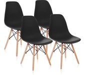 Pack 4 sillas de comedor, sillas cocinas, acabado en negro y madera, medidas: 45 cm (ancho) x 53 cm (largo) x 83 cm (alto)