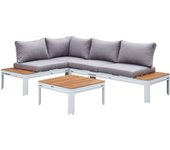 Axi eos conjunto de muebles de jardín con chaise longue integrada | conjunto de muebles de jardín de aluminio y pspc en blanco y aspecto de madera |