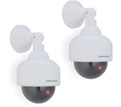 2 cámaras seguridad falsa, led intermitente, exterior, prevención de robos, videovigilancia mentira, blanco