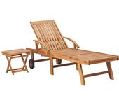 Tumbona de jardín | tumbona de exterior | silla con mesa y cojín madera maciza de teca cfw601408