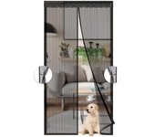 Puerta mosquitera magnética negra, cortina de malla, puerta totalmente cerrada, apta para balcones, fácil de instalar, 90 x 200 cm