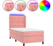 Somier de láminas con colchón y led rosa 90x200 cm terciopelo