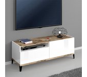 Mueble de tv moderno compartimento cajón 120 x 40 cm blanco brillante madera gerald wood