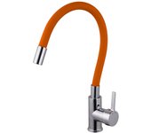 Grifo de cocina de manguera de silicona flexible 360º. naranja/cromado.