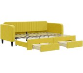 Sofá cama con cajones, terciopelo amarillo, 90x200 cm
