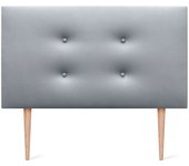 Dhome cabecero de polipiel premium pro con 2 hileras de botones y patas cabezal tapizado cama lujo (plata, 105cm)