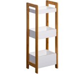 Rebecca mobili estante de la escalera de baño gabinete de piso 3 estantes mdf bambu blanco