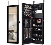 Costway armario para joyas con espejo de 12 led, espejo joyero de 120 cm con cerradura, organizador de armario joyero montado en pared o puerta con es