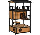 Caseta para gatos pawhut madera de abeto madera natural 75.5x75x137 cm
