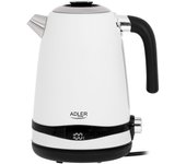 Hervidor agua eléctrico, capacidad 1,7l, sin bpa, control temperatura, acero inox, inalámbrico, adler, blanco, 2200, ad1295