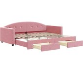 Sofá cama nido con cajones terciopelo rosa 90x200 cm