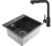 Fregadero de cocina cecipa max 2 en 1 negro gris 50 x 45 x 18,5 cm + grifo de cocina extraíble de acero inoxidable negro