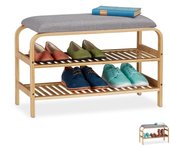 Relaxdays banco zapatero recibidor, asiento acolchado, 46x69x30cm, organizador 6 pares de zapatos, descalzadora, natural