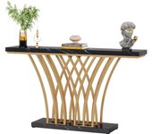 Tribesigns mesa de entrada moderna,150 x 29.5 x 80 cm,para entrada,salon(marmol negro de imitacion y oro)