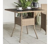 Mesa de jardín con tapa de cristal beige 80x80x75cm resina trenzada