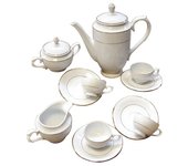Juego de café bremen: 27 piezas de porcelana blanca con filo dorado. elegancia y calidad en tu mesa.