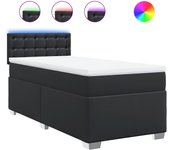 Cama con somier tapizado y colchón de polipiel negra 90x190 cm