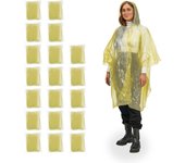 Relaxdays pack 20 chubasqueros desechables, ponchos lluvia con capucha, chaquetas antilluvia emergencia unisex, amarillo