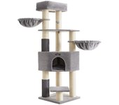 Árbol para gatos grande con almohadillas autocalentables, torre estable para gatos grandes, cueva, cuerda de sisal, gris y blanco