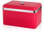 Retro panera de mesa para guardar pan, bollería, 18l, diseño vintage, bread bin caja metal, swan, rojo, swka1010rn