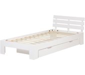 Cama individual de madera de pino blanco 90x200 con somier y cajón contenedor lit06231