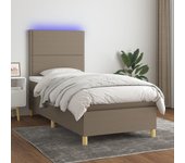 Somier y colchón de láminas y led tela taupe 90x200 cm