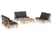 Set de muebles de jardín 5 piezas bambú con cojines gris oscuro