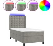 Cama con somier, colchón y luz led, terciopelo gris, 90x190 cm