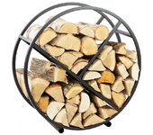 Rack à bûches rond tsitsi en acier noir avec rangement 80 cm