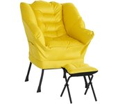 Sillón con otomana homcom lino sintético amarillo 80x78x100 cm 83b-131v00yl