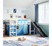 Vidaxl cama alta para niños con cortinas madera pino azul 90x200 cm